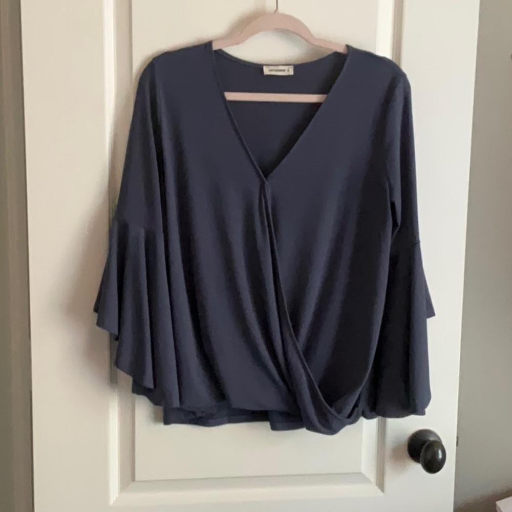 Eesome V-Neck Draped Blouse in Deep Blue